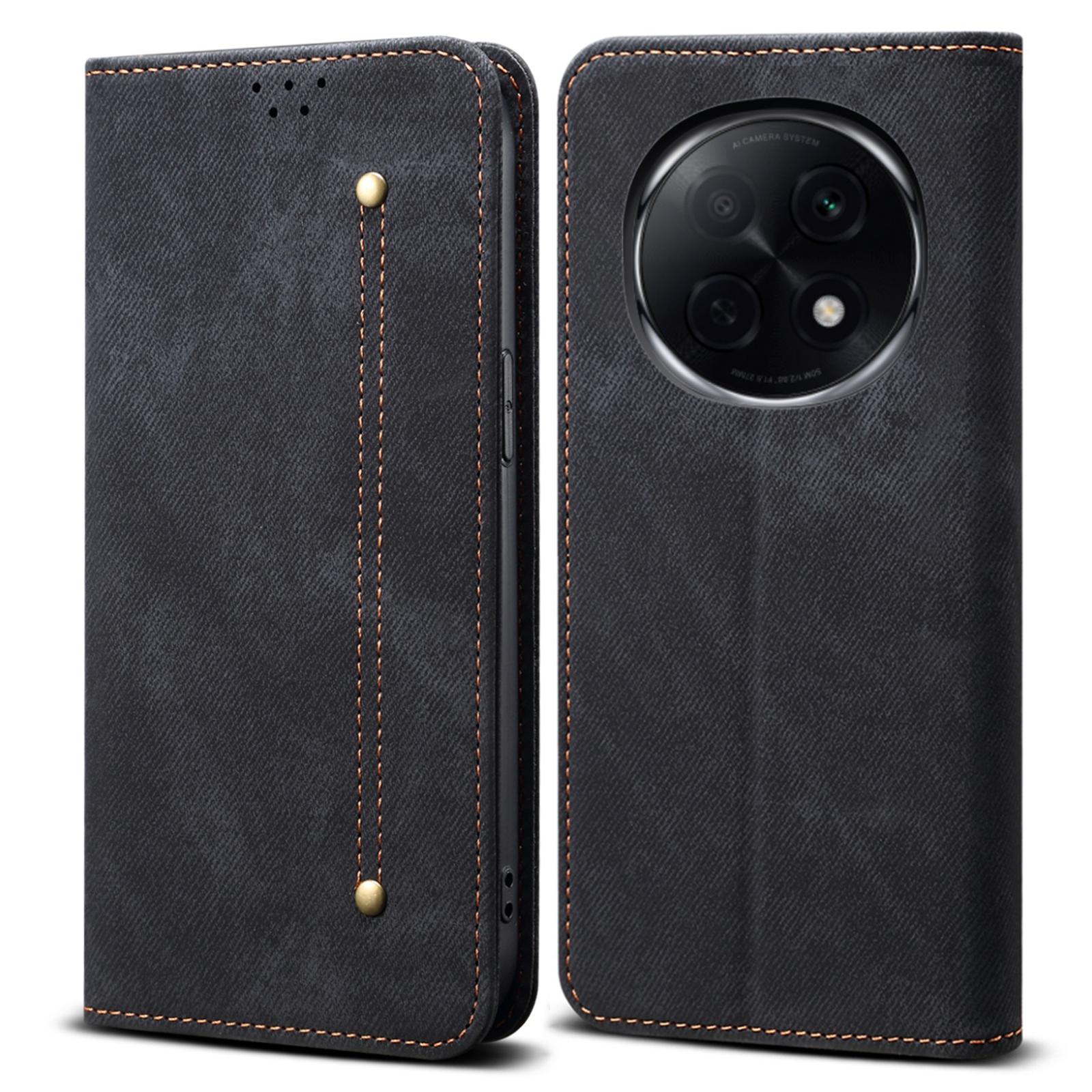 

Для Oppo A5 Pro 5G Чохол Текстура джинсової тканини Шкіряна підставка Захист від подряпин Чохол для телефону Black