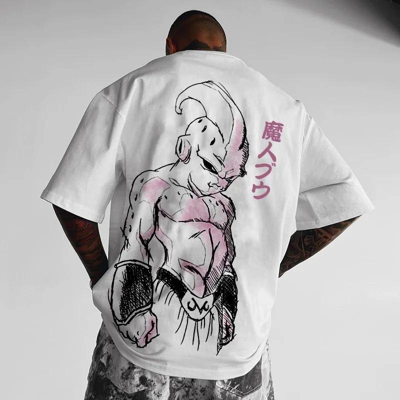Dragon Ball DB Buu Demon Man Buu Anime Cartoon Printing Heavy Cotton White T-Shirt Men's Short Sleeves