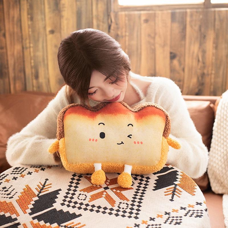 Plush Toast Bread Pillow Kawaii Food Toast Soft Doll Winter Hand Warmer Home Decoration Cushion Kids Toys Birthday Gift