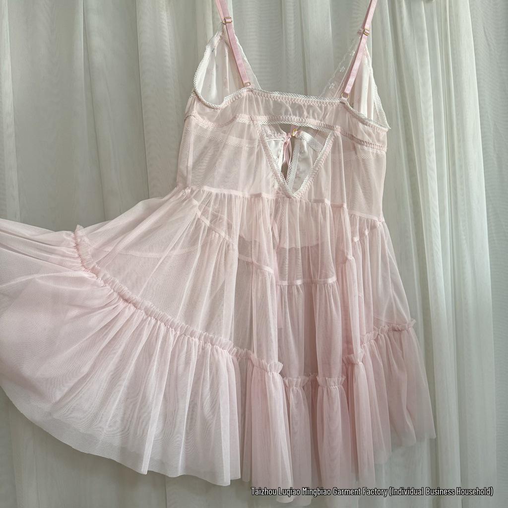 50970 Floral Mesh Nightgown with Bowknot and Removable Pads
