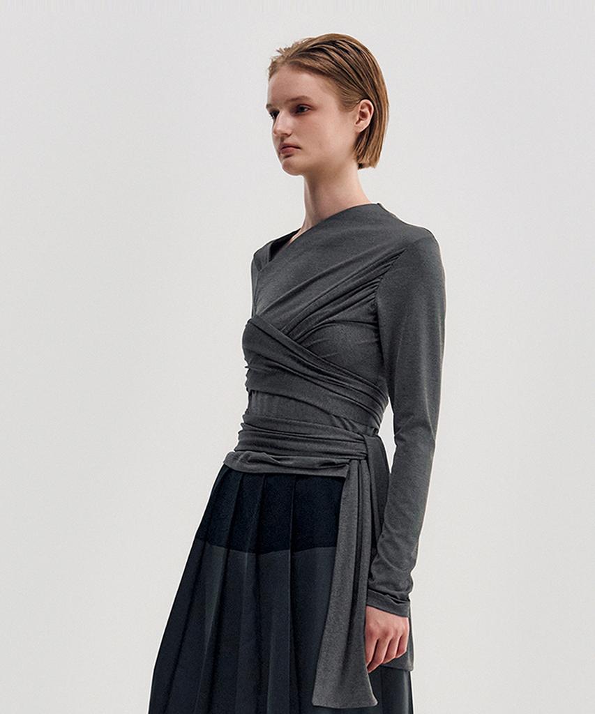 Kimjisu Multi-Tie Draped Jersey Top _ Dark Gray