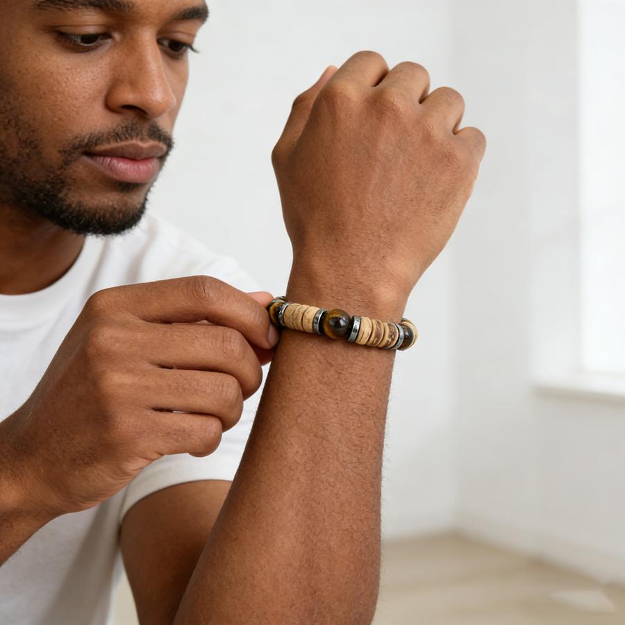 Minimalist Men Stretch Bracelet Wooden Obsidian Onyx Hematite Stone Healing Braslet Bohemian Yoga Jewelry Pulseria Homme Joias