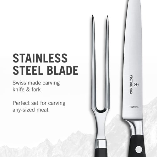 VICTORINOX Carving Set, Knife and Fork Set, Black, Professional-Grade Knives for BBQ and Steak Grilling, Grand Ma?tre, Forged, 7.7243.2