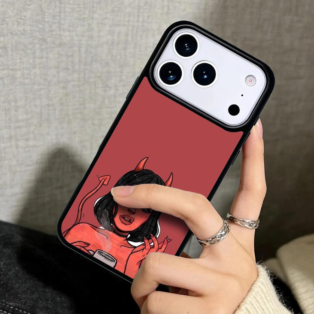 Capa Case for iPhone 17 Air 16 Pro Max 15 Plus 11 13 Mini 14 12 Back Phone Cover Aesthetic Devil Woman