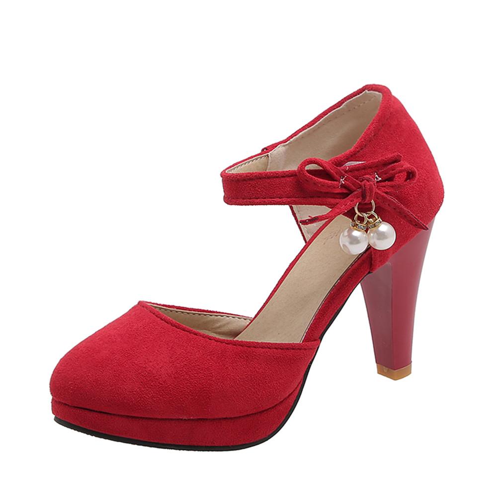 Fashion 2025 Spring New Flock Ladies Platform Mary Janes Pumps Fashion Lace Bow Thick High Heels Women's Party Wedding Woman Shoes