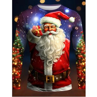T-shirt de Noël imprimé en 3D avec motif de Père Noël amusant pour homme, décontracté, à manches longues, style Harajuku, vêtements pour enfants