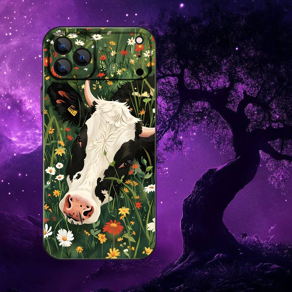 

Flower Milk Dairy Cow Cows OX Phone Case For iPhone 17,16,15,14,13,12,Pro,Max,Plus,E,SE4,Air,Mini Black Soft Box iPhone13PRO