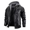 Pánská kožená bunda Motocykl Slim Fit PU kabát s kapucí Top Podzim Zima Ležérní Větruodolné Pánské oblečení