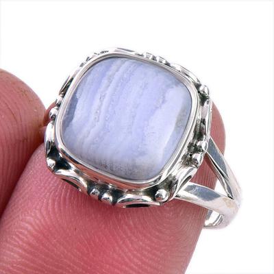 Natural Blue Lace Agate Gemstone 925 Solid Sterling Silver Jewelry Ring S.7 C5m56