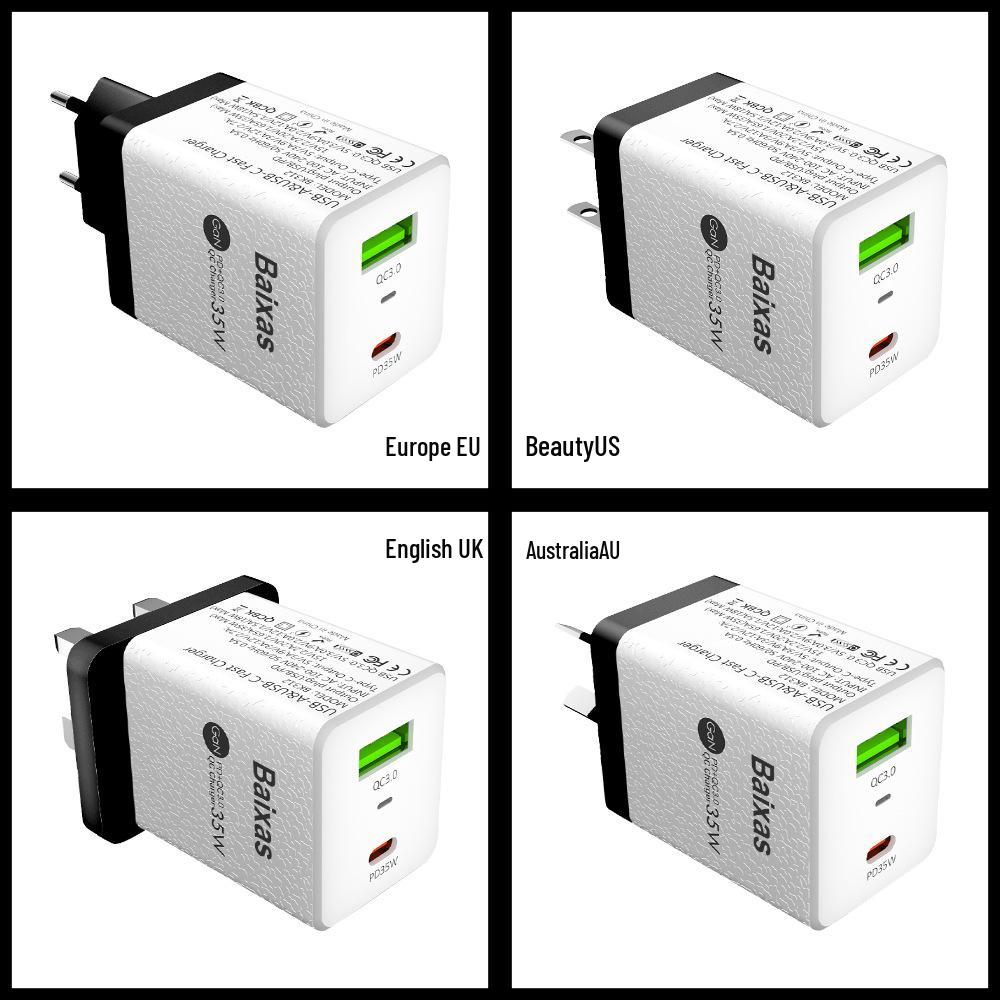 Super Fast Gallium Nitride Charger with QC3.0 + PD35W, EU/UK/AU Plug