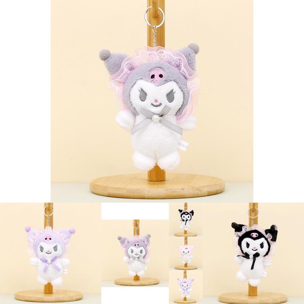 Cute Sanrio Kuromi Plush Toy Keychain Adorable Short Plush Stuffed Doll 12cm