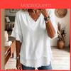 Cotton Blend Vneck Sweater Shirt With Splicing Detail For Casual Streetwear Women
