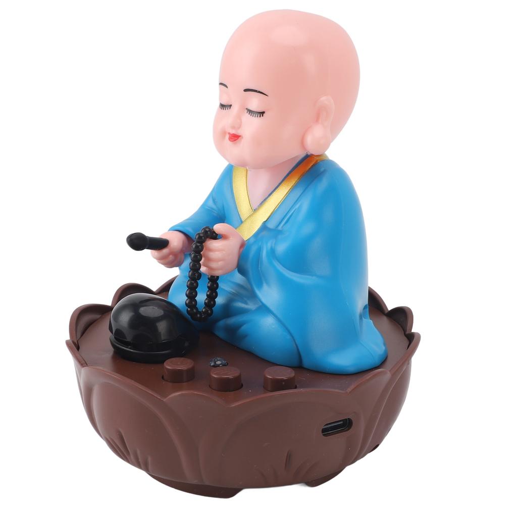Musical Nodding Monk Figurine Decoration Moving Head Buddha Statue with USB Charging Cable Blue