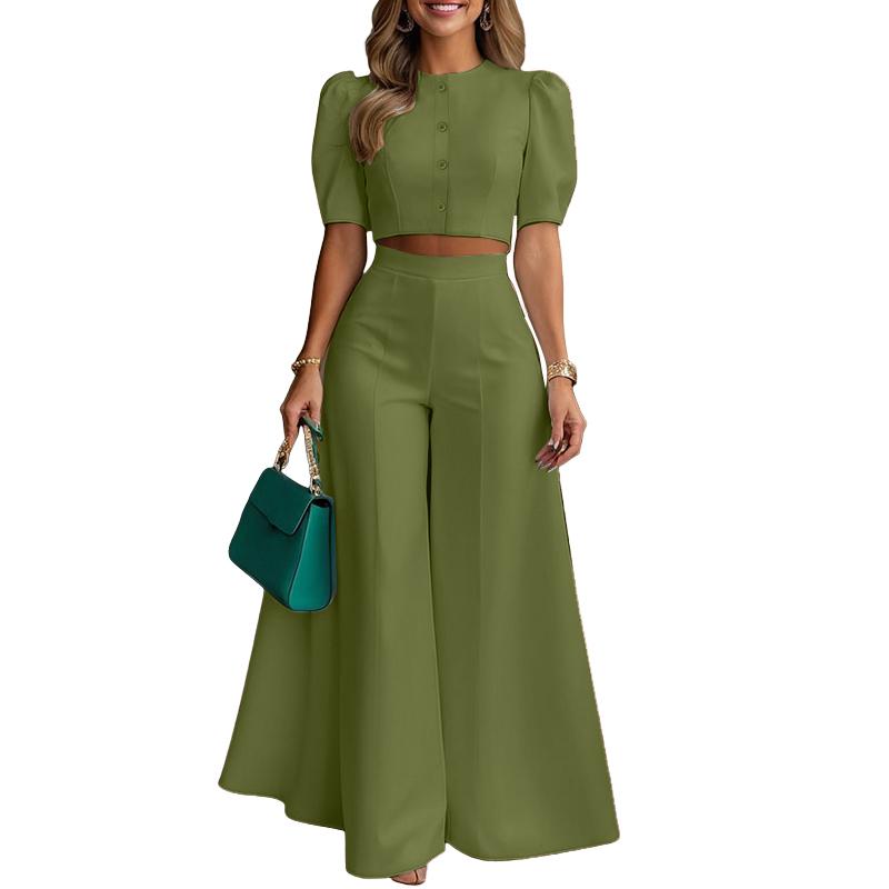 

ZANZEA Women Short Sleeve Blouse and Wide Leg Pants Summer Two Piece Suit Sets M