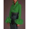 Women Solid Color Regular Fit Long Sleeve Turn Down Collar Casual Blouse Top