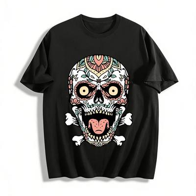 Sugar Skull Print Casual Funny Graphic Shirt Pure Cotton T-shirt