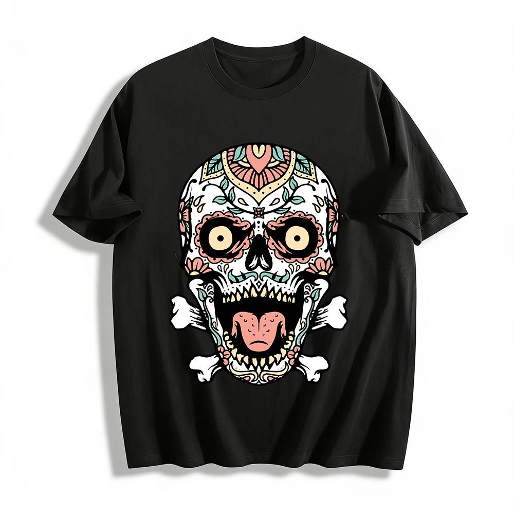 Sugar Skull Print Casual Funny Graphic Shirt Pure cotton T-shirt XXS