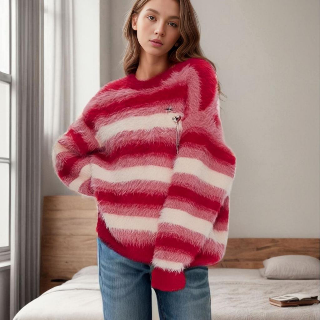 Casual Solid Knit Sweater Ladies V Neck Crew Neck Warm Daily Long Sleeve Blouse