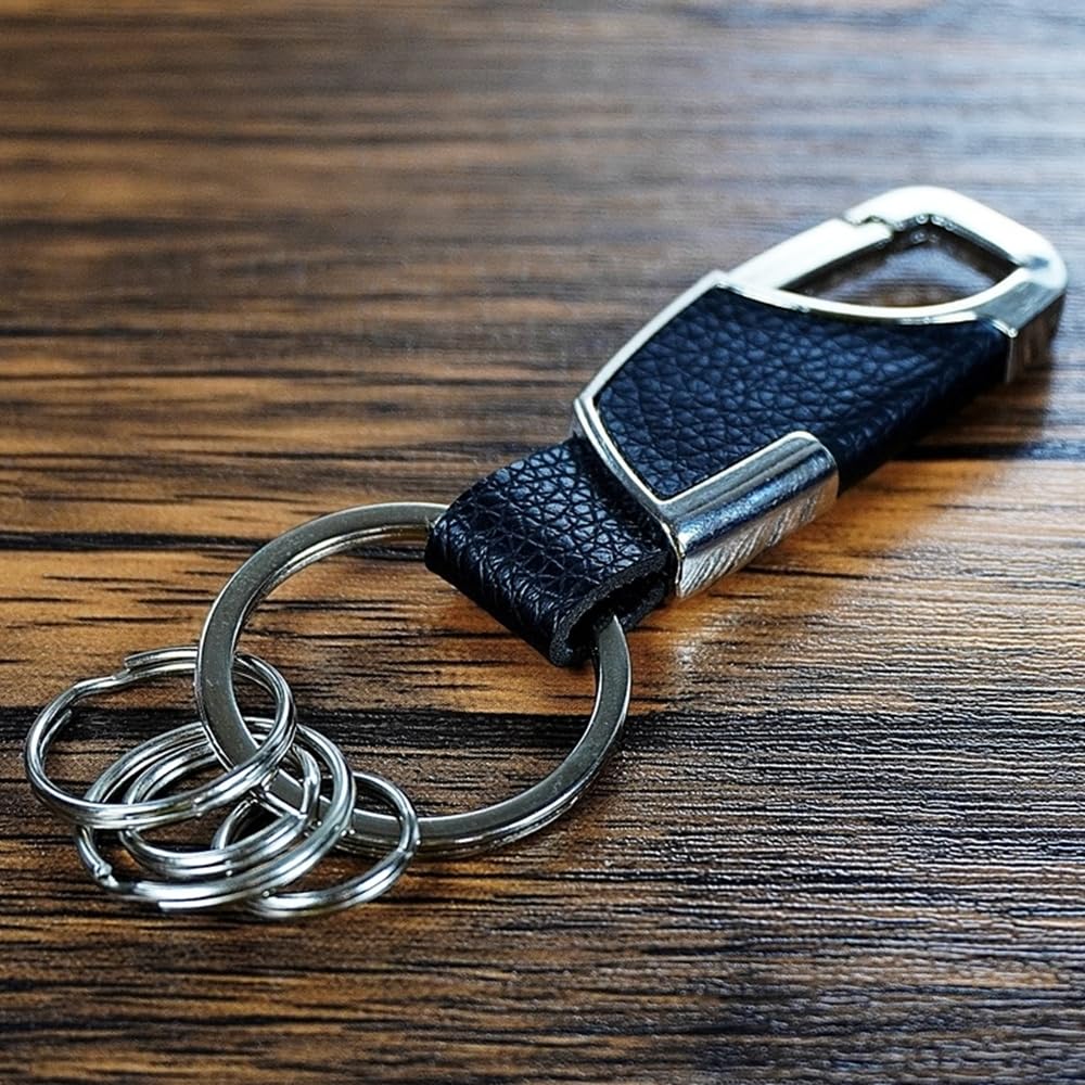 Keychain Carabiner Stylish Keyring Car Motorcycle Bicycle Key Hardware Convenient Leather Black [GoodKuru] One-touch