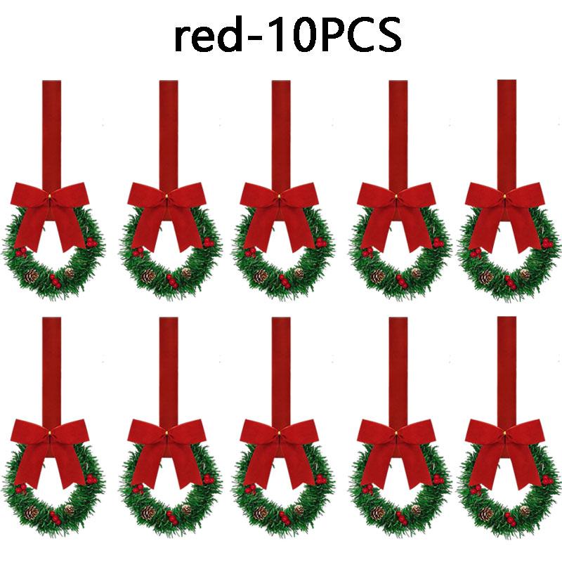 Red Ribbon Bow Christmas Cabinet Wreath Stylish for Kitchen Decor Holiday Party Ornament Festive Home Decor Set
