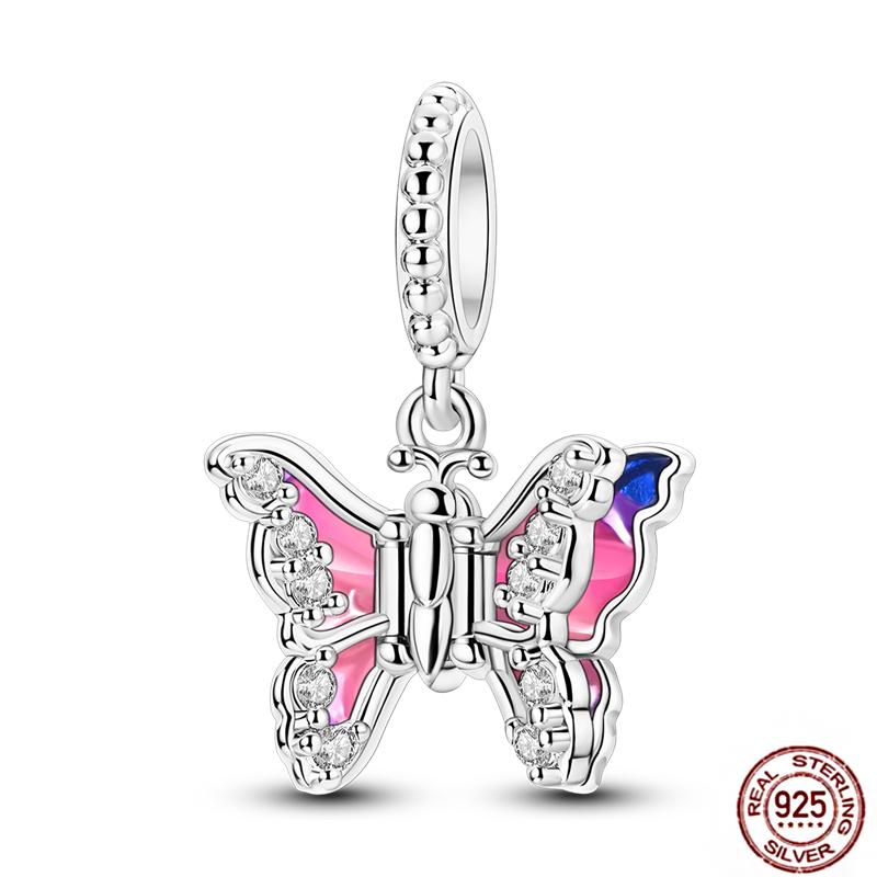 Pink Butterfly Charms Beadscopper Original Heart-Shaped Dog Paw Travel Charm Fit Bracelets Pendant For Women Jewelry Making