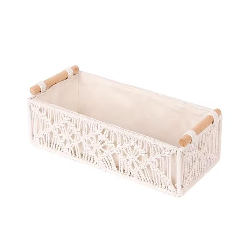 Handmade Cotton Rope Storage Basket Desktop Organizer Multi-Purpose Woven Box Set for Home Bathroom Office Open Top Stackable Containers