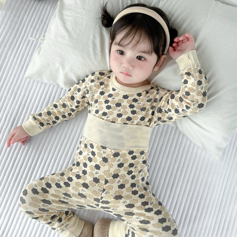 25 Style Baby High-Waisted Cotton Underwear Set for Boys & Girls - Belly Protection, Seamless, Warm Autumn/Winter Homewear