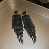 European and American Black Diamond-encrusted Butterfly Flower Fringed Earrings Temperament Earrings Light Luxury Earrings Women