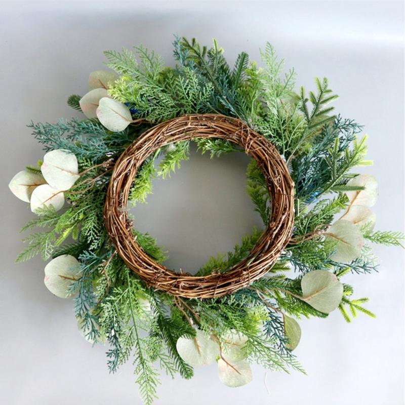Festival Holiday Wreath Ornament Christmas Wreath Artificial Pine Garlands Festival Wall Hanging for Holiday