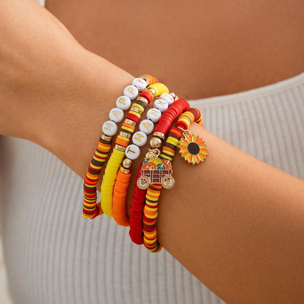 Thanksgiving Creative Turkey Pendant Colored Bracelet, Personalized Letter Pumpkin Bracelet, Charm Set