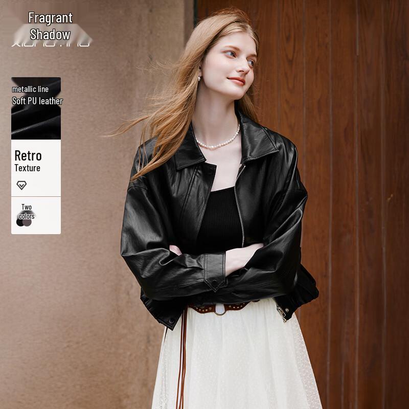 Xiangying Women s Cropped PU Moto Jacket XL