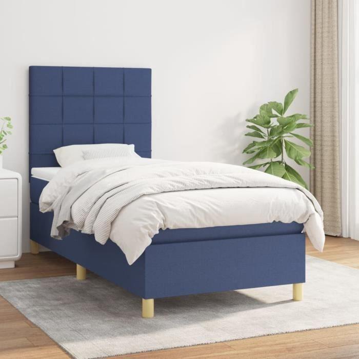 3142303 vidaXL Divan Bed with Mattress Blue 90x190 Cm Fabric