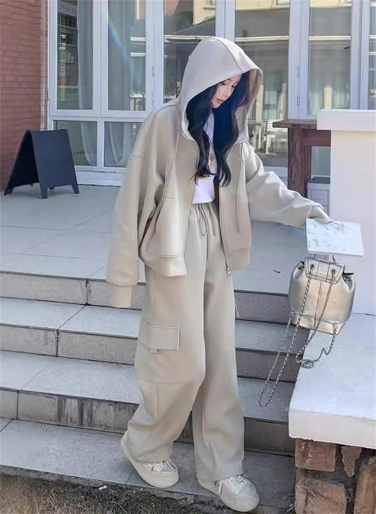 YUANYUAN CREAM Sweatsuit and Relaxed Perfect for Outdoor Everyday and Size Women's Pantsuit, 2-Piece Set, Fit, Elegant, Casual, Excursions,