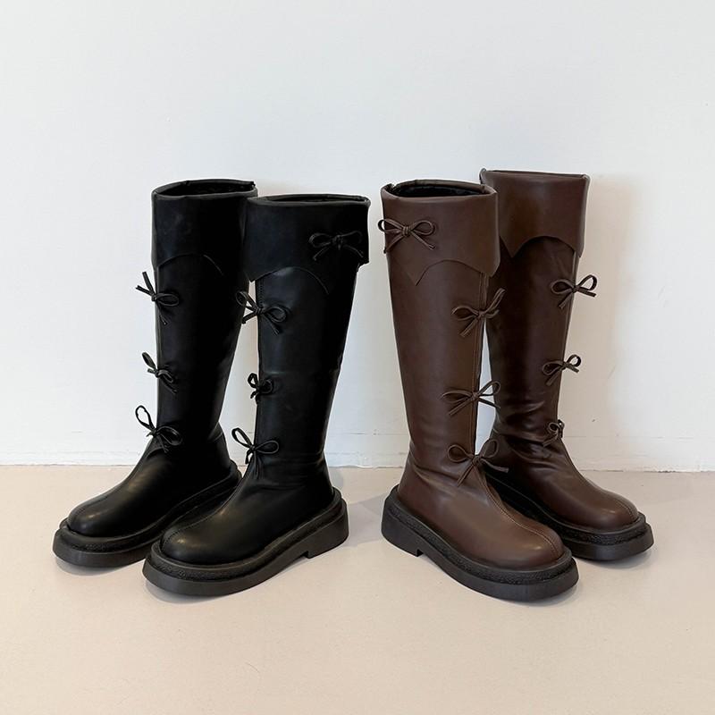 Fashion Winter Thick Sole Plush Woman Knee High Boot Fashion Butterfly-knot Back Zippers Shoes Women's Slim Knight Long Booties