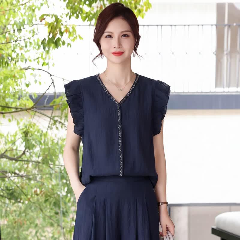 Elegant V-Neck Summer Two-Piece Set