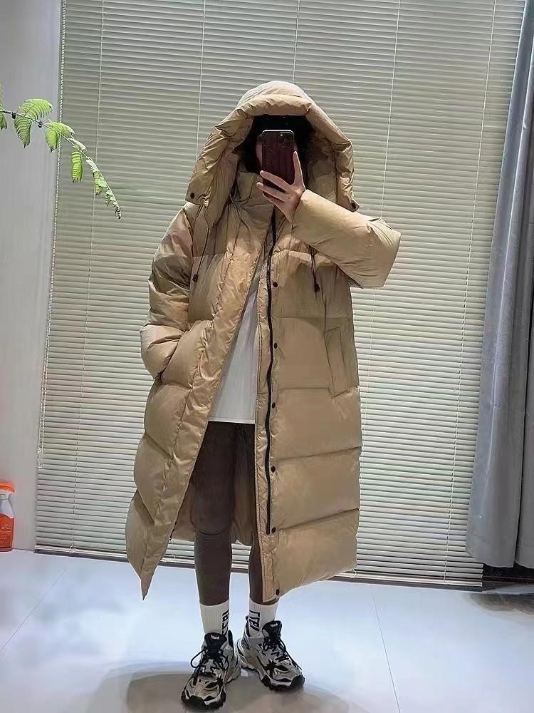New pink big quilt long down jacket for women, Northeast extreme cold thickened versatile casual jacket for women