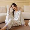 2025 Purple Tulip Print Cotton Double Gauze Loungewear Lapel Long Sleeve Trousers Comfortable Pajama Set Loose Elegant 2 Piece