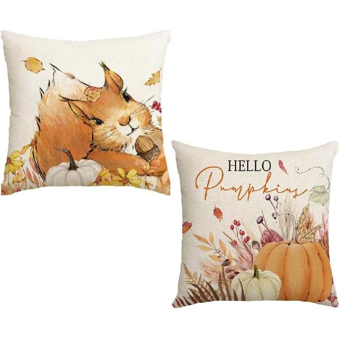 Fall Pillow Covers 18x18 Inch Linen Pillow Case for Sofa Couch Farmhouse Thanksgiving Fall Decorations Throw Pillow Covers Set of 2 14