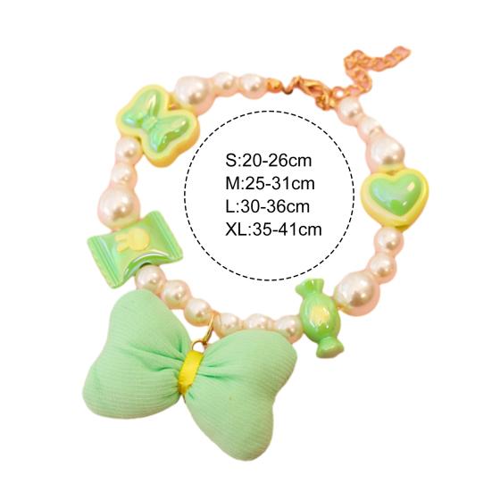 Faux Pearl Pet Collar Adjustable Cat Necklace with Candy Bow Decor for Puppy Kitten Wedding Party Accessories