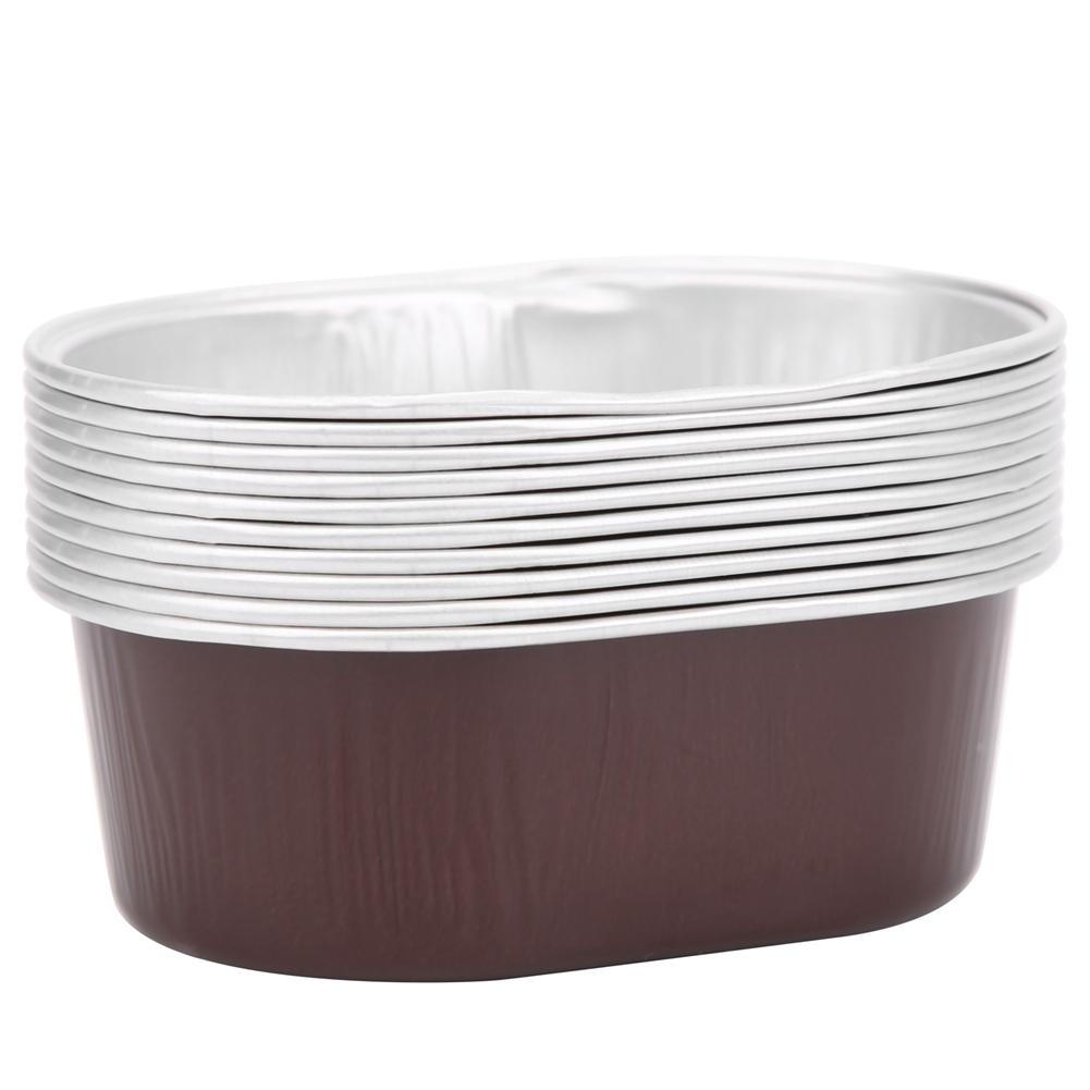 10Pcs Disposable Oval‑Shaped Aluminum Foil Cake Baking Cup Mold with Lid Kitchen Accessory(Gold )