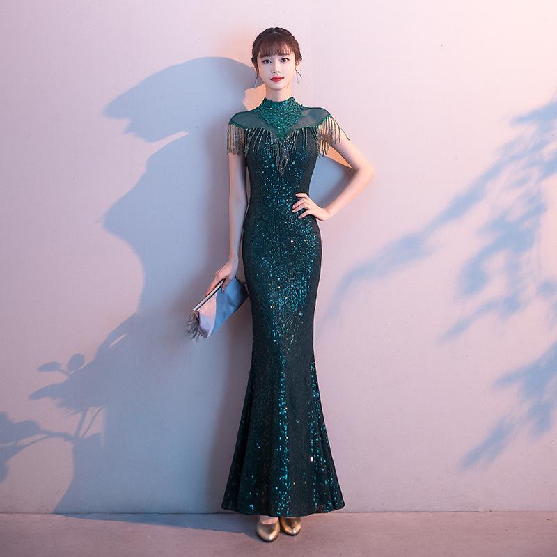 Banquet Evening Dress Dress Women's 1011 New Temperament Sequined Aura Queen Annual Meeting Host Long Fishtail Thin