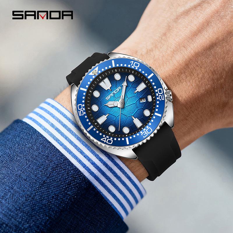 Sanda Men's Quartz Wristwatch with Rotating Bezel and Lava Dial – Fashionable Business Accessory