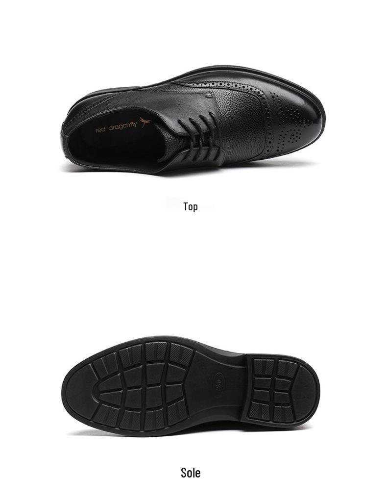 Red Dragonfly Men's Genuine Leather Soft Sole Brogue Shoes - Autumn/Winter Formal Style