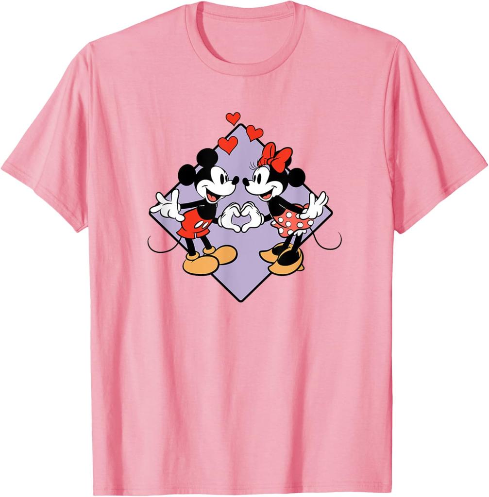 Fashion Casual Essentials Mickey and Minnie Smiling In Love Valentine's Day Short Sleeve T-Shirt S-4XL Summer