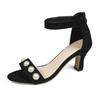 Fashion High Heel Rhinestone Summer Sandals for Women Large Size Open Toe Cover Heeled Ladies Shoes Black Suede Back Zip Sandales Femmes