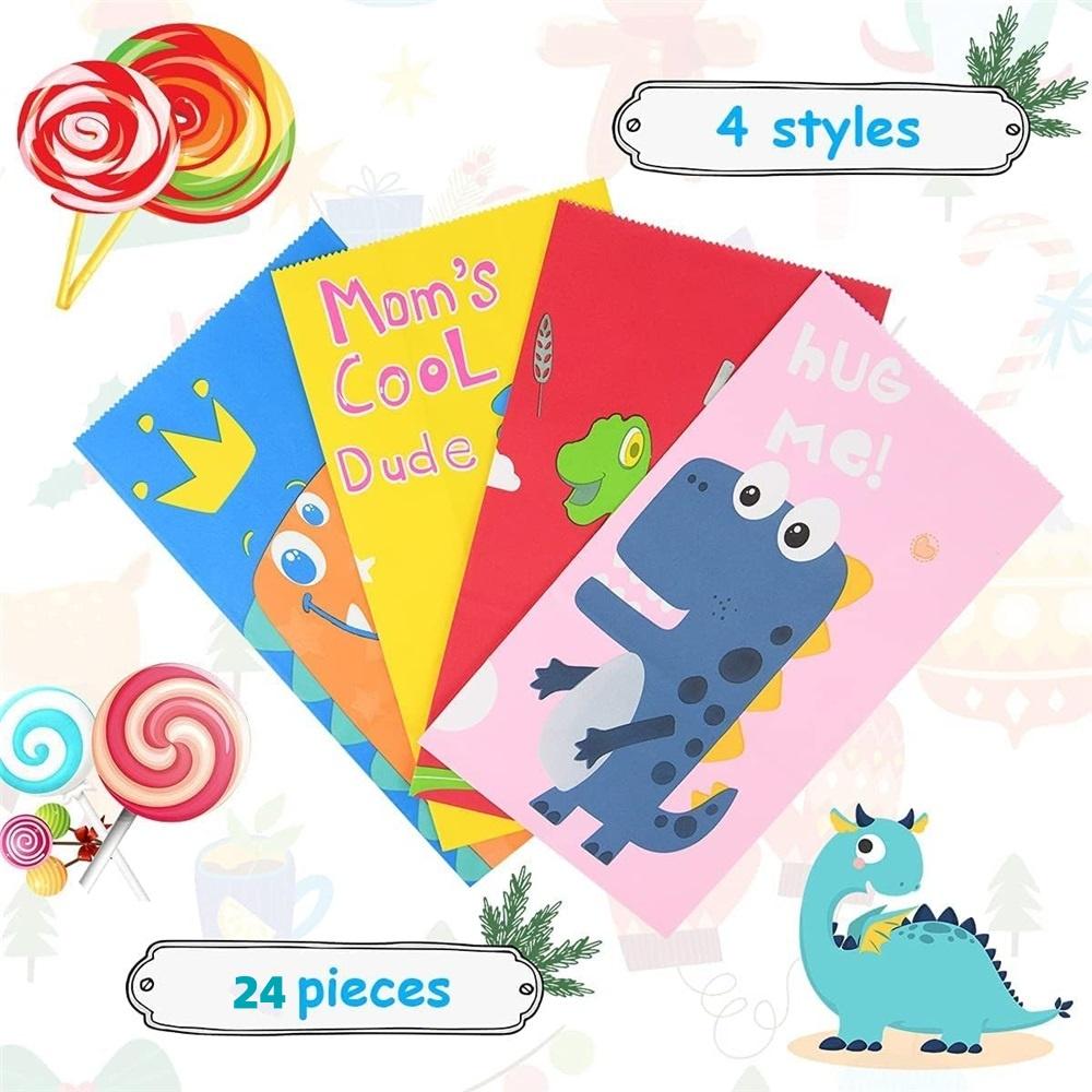 Gift Bags, 24 Pack Dinosaur Paper Bags, Party Paper Bags With Cute Stickers For Children's Parties, Celebrations, Baby's Birthday