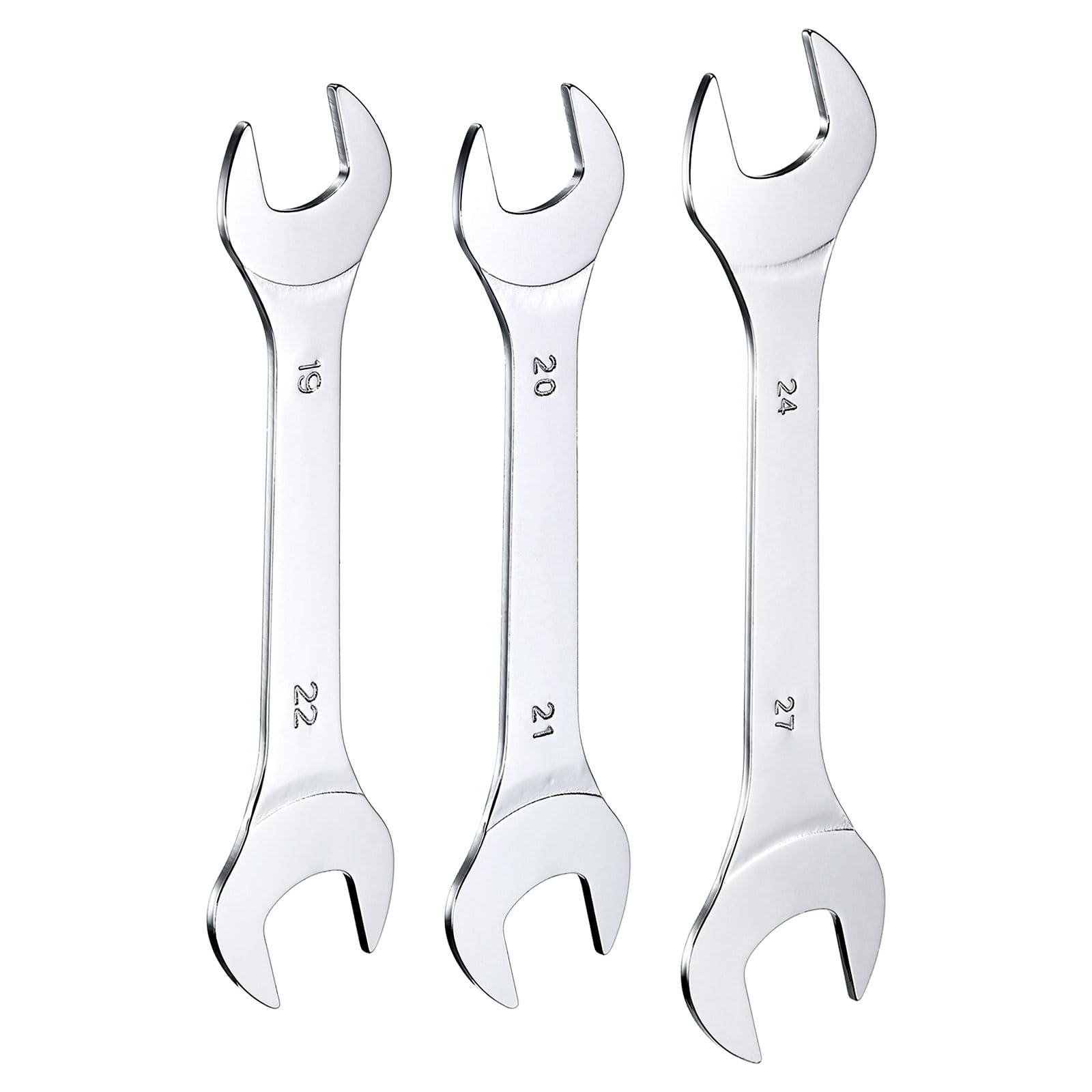 

uxcell Double Thin Wrench Metric Small Flat Head Mirror for Auto Repair and Furniture Assembly 3-Piece Open-End Set, 19x22/20x21/24x27mm, Ultra-Thin,