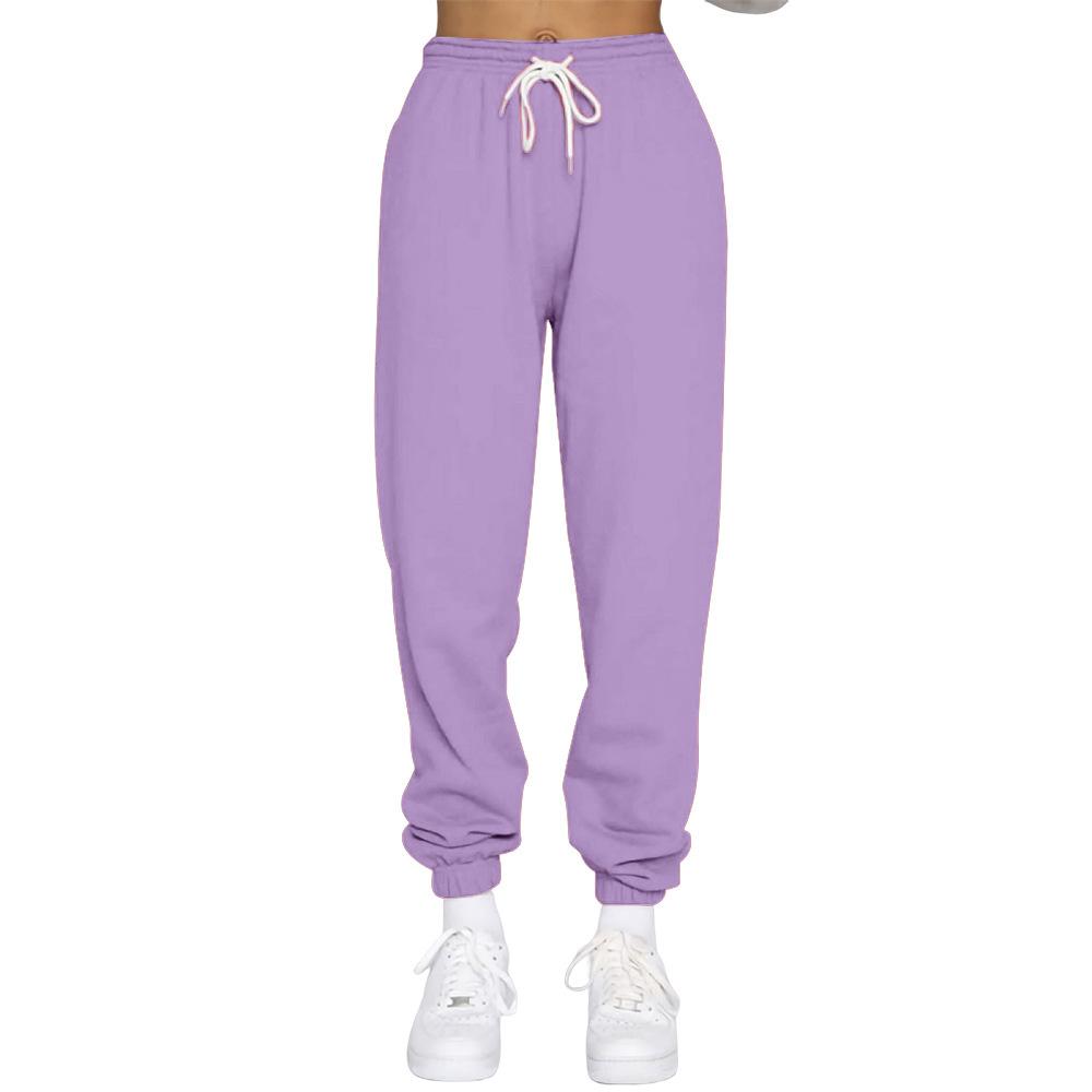 Pantalones de felpa para mujer, pantalones informales de invierno con cordón para mujer, Color sólido, pantalones elásticos deportivos de ocio, pantalones Haren