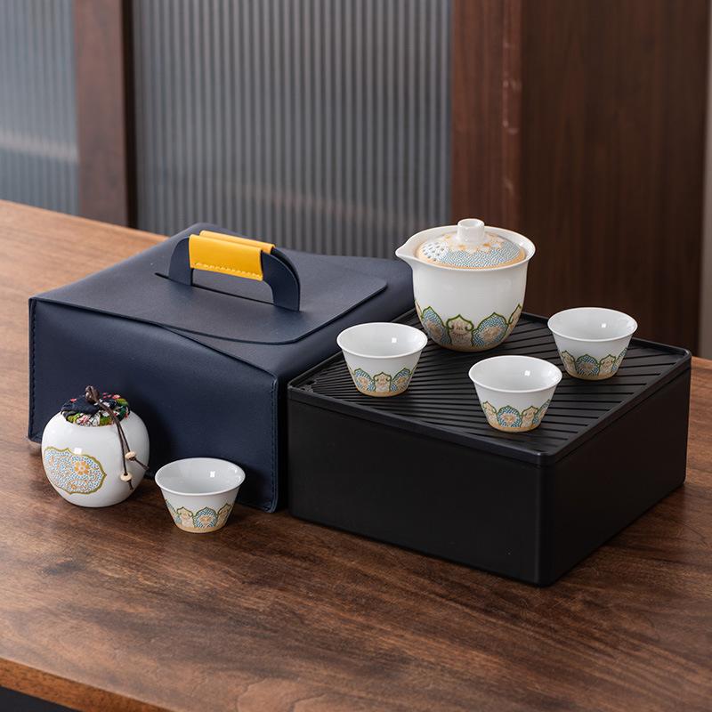 High-end Guochao travel tea set, household high-end business gifts, light luxury, a pot of three cups, commemorative souvenir gifts