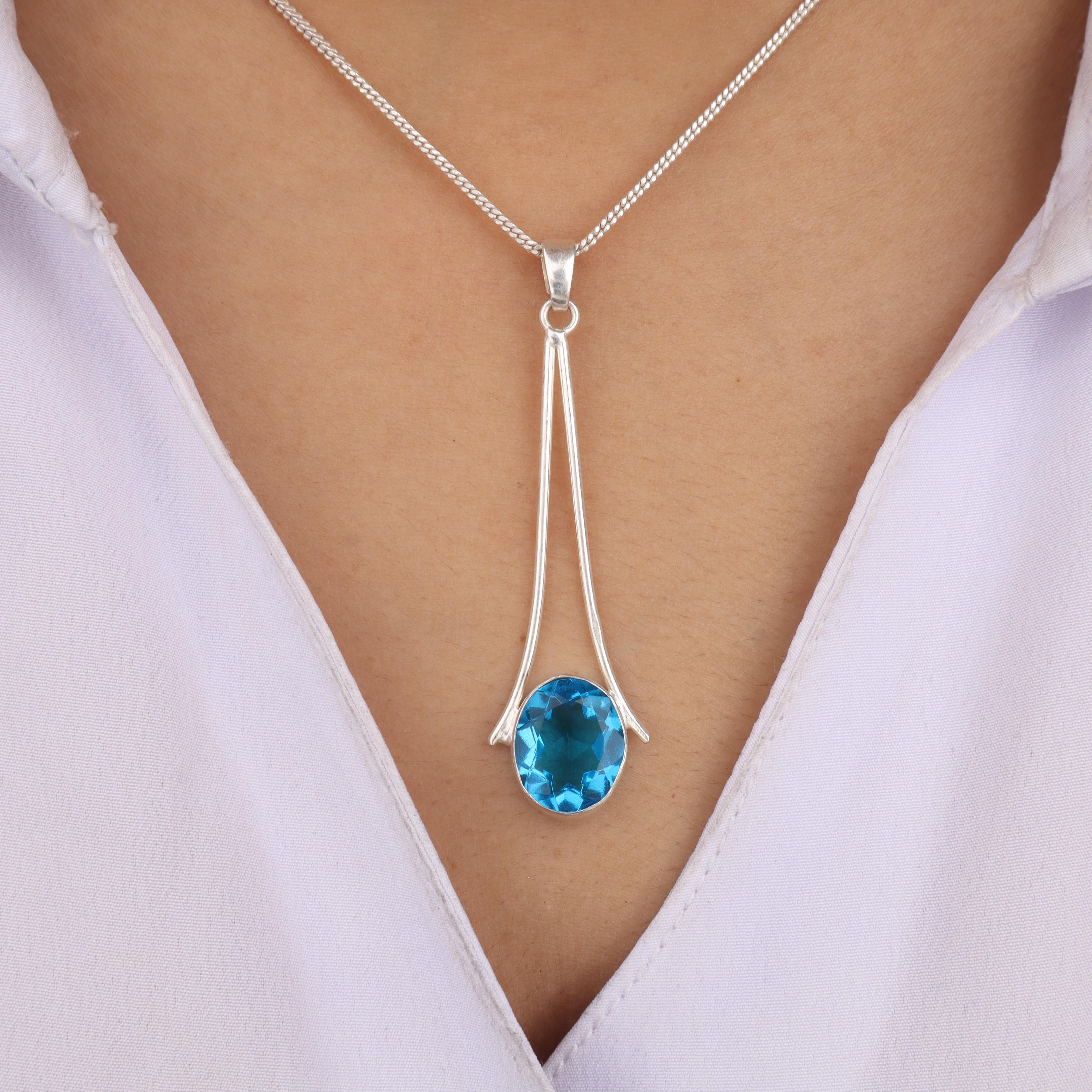

Swiss Blue Topaz Gemstone 925 Sterling Silver Handmade Jewelry Pretty Pendant 1.79 For Wedding Gift PP-69-6